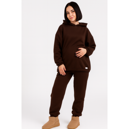 Утеплений спортивний велюровий костюм для вагітних і годуючих мам із секретом для годування Коричневий